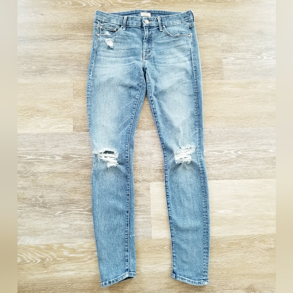 Mother Women's The Looker Distressed Mid Rise Straight Leg Skinny Jeans sz 27